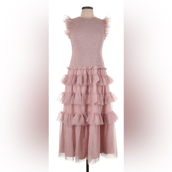 ME + EM Women's Ethereal Tulle Shirred Maxi Dress pink Glinda US Size 10 - Picture 6 of 11